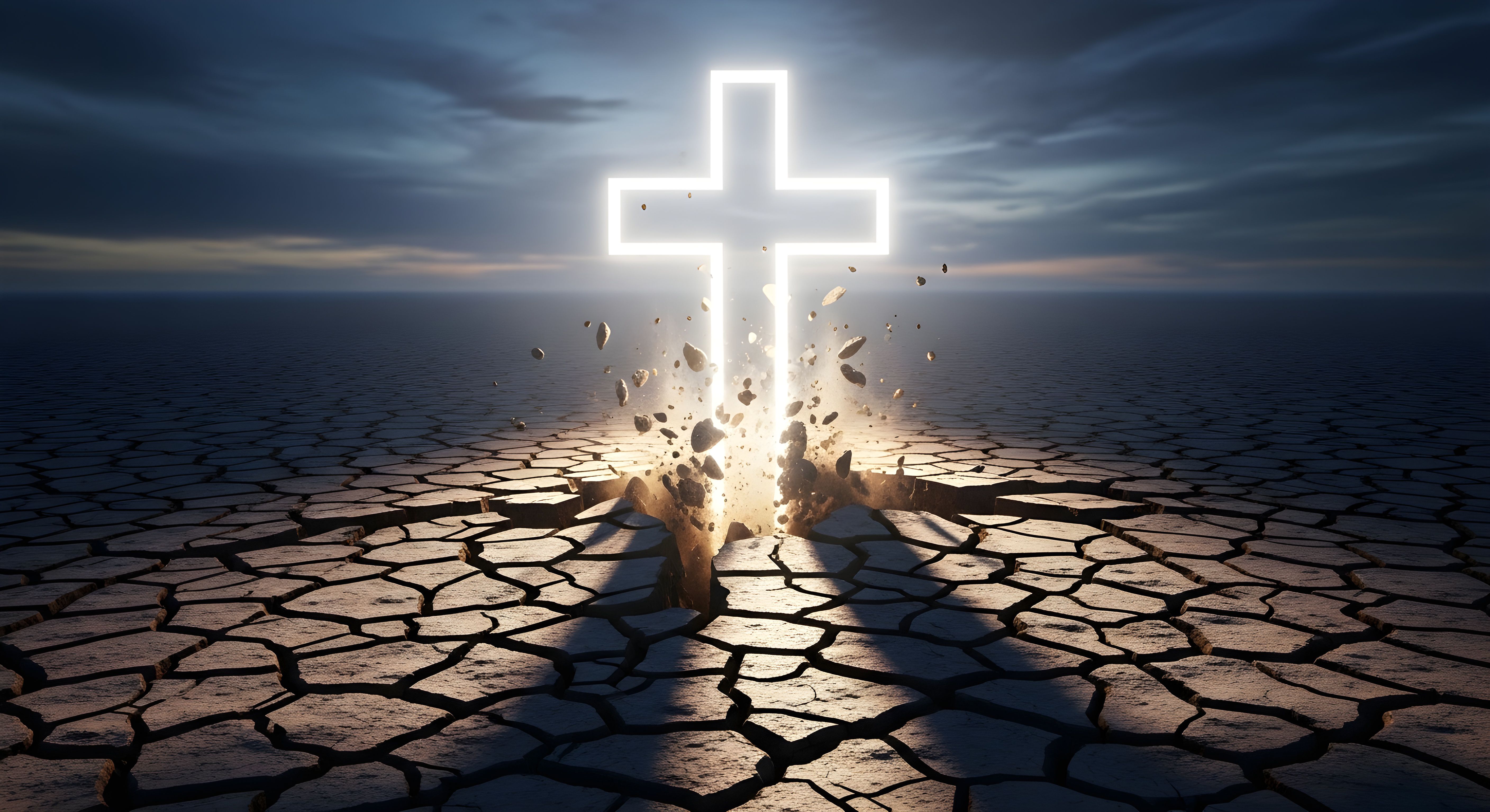 Glowing Cross Bursting from Earth Wallpaper HD 4K Aesthetic Religious Art