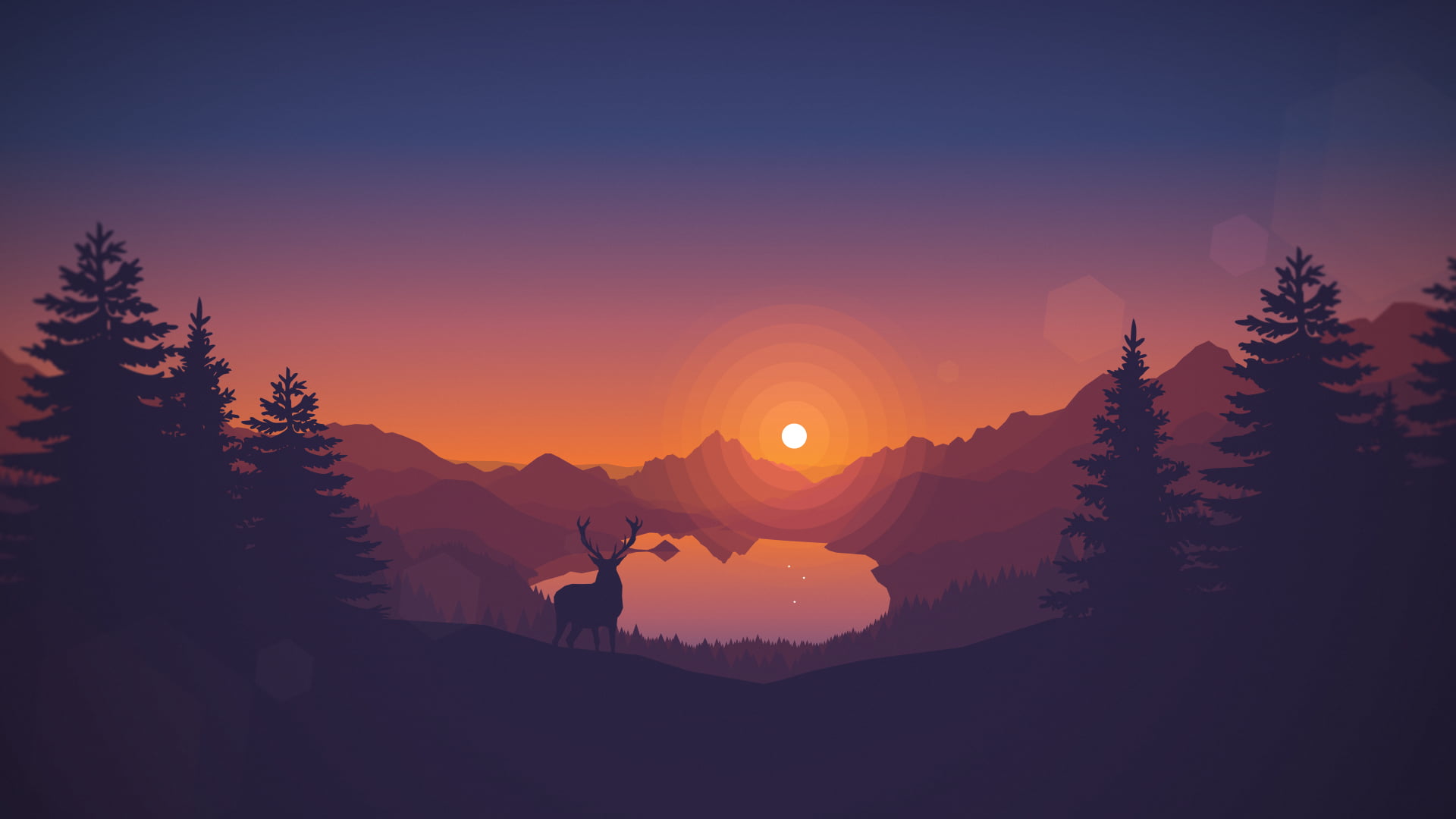 Minimalist Mountain Sunset Deer Silhouette Wallpaper HD 4K Aesthetic