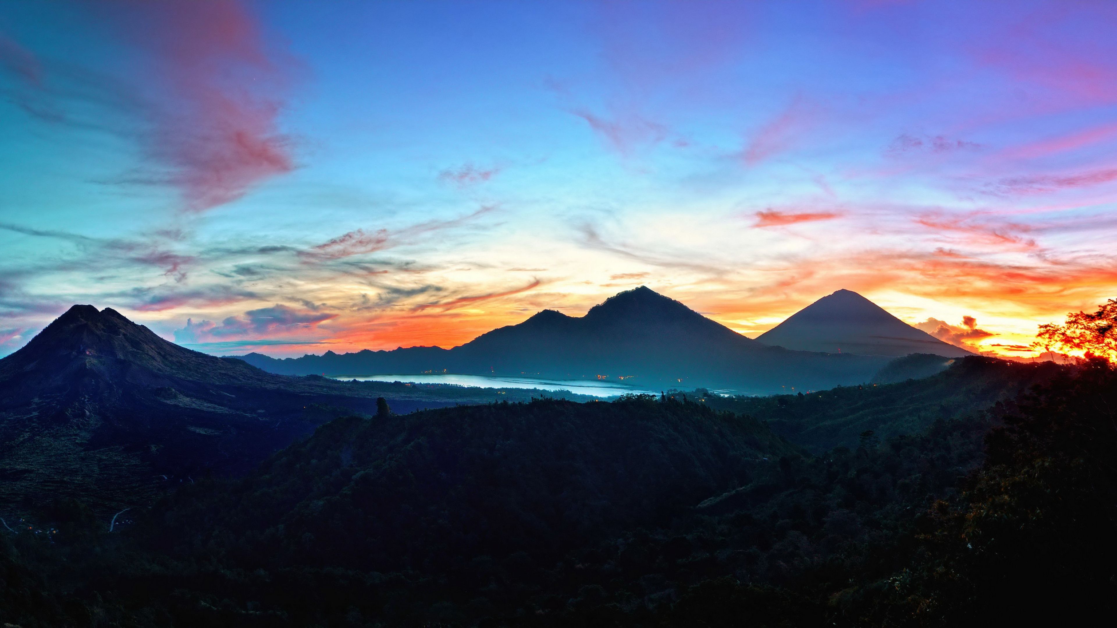 Stunning Bali Volcano Sunset Landscape Wallpaper HD 4K Aesthetic