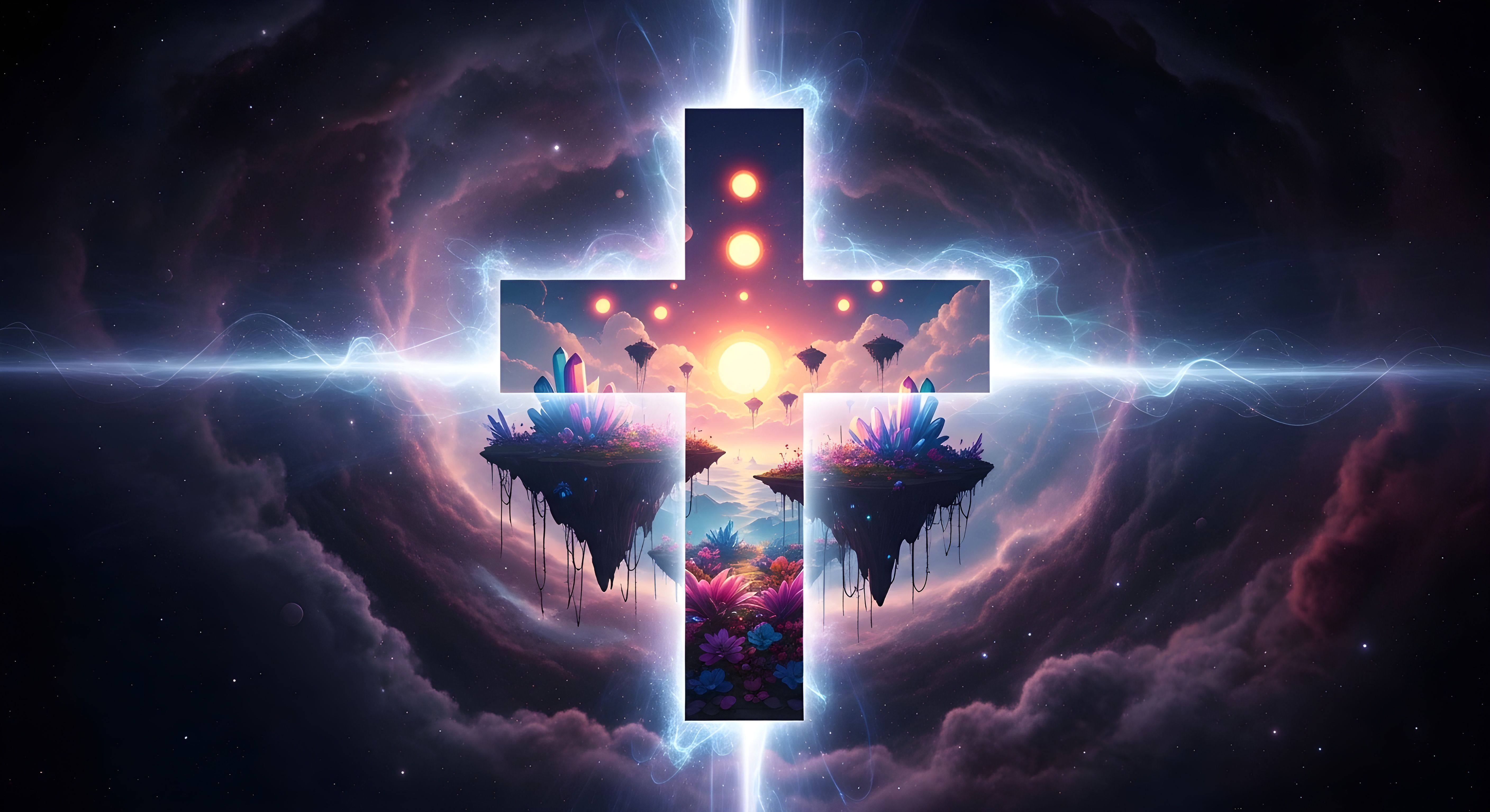 Aesthetic Spiritual Cross Wallpaper HD 4K - Cool Cosmic Fantasy Art