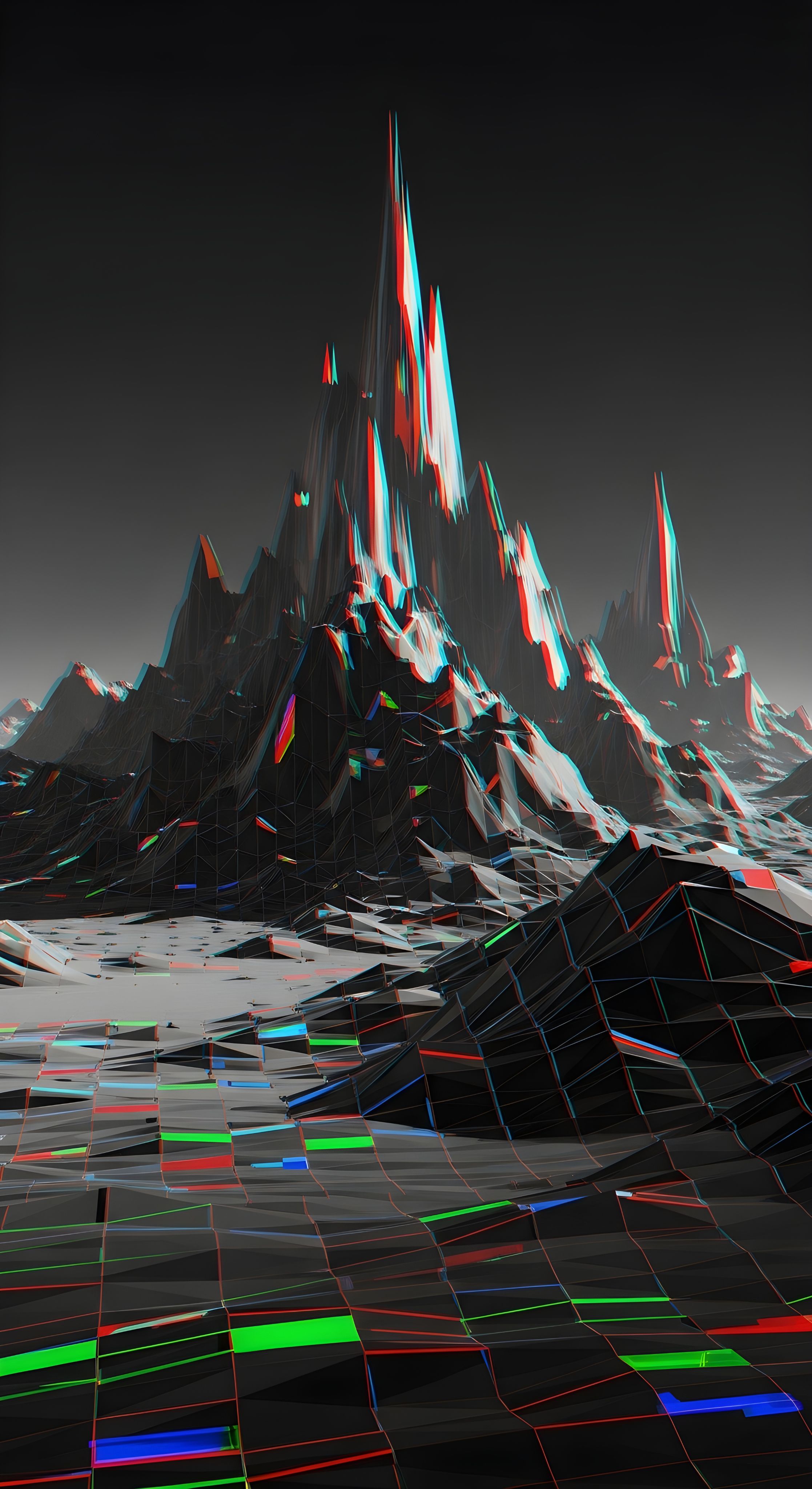 Glitch Art Low Poly Mountain Wallpaper HD 4K Aesthetic Digital Landscape