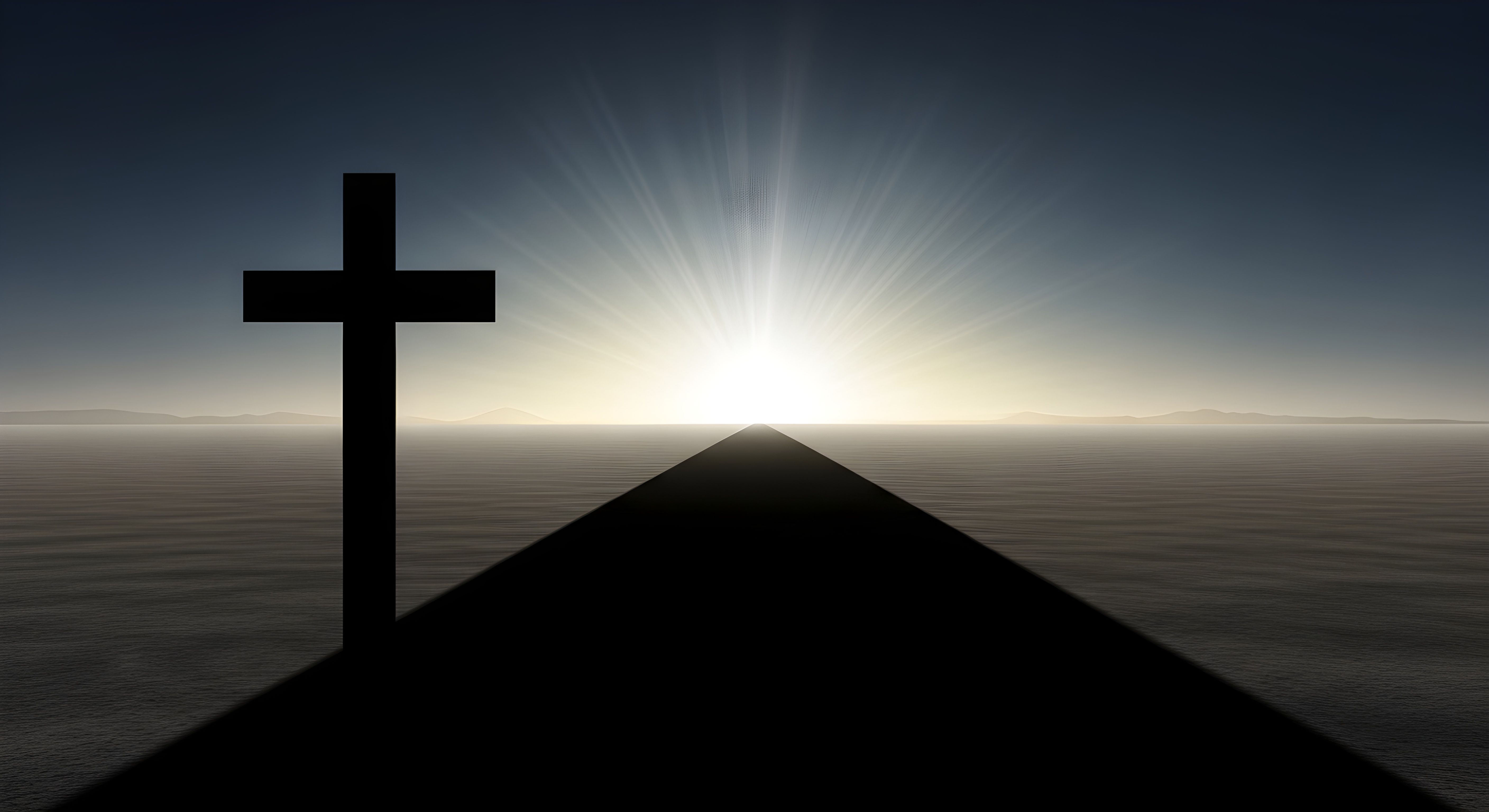 Cross Silhouette at Sunrise Wallpaper HD 4K - Spiritual Faith Aesthetic