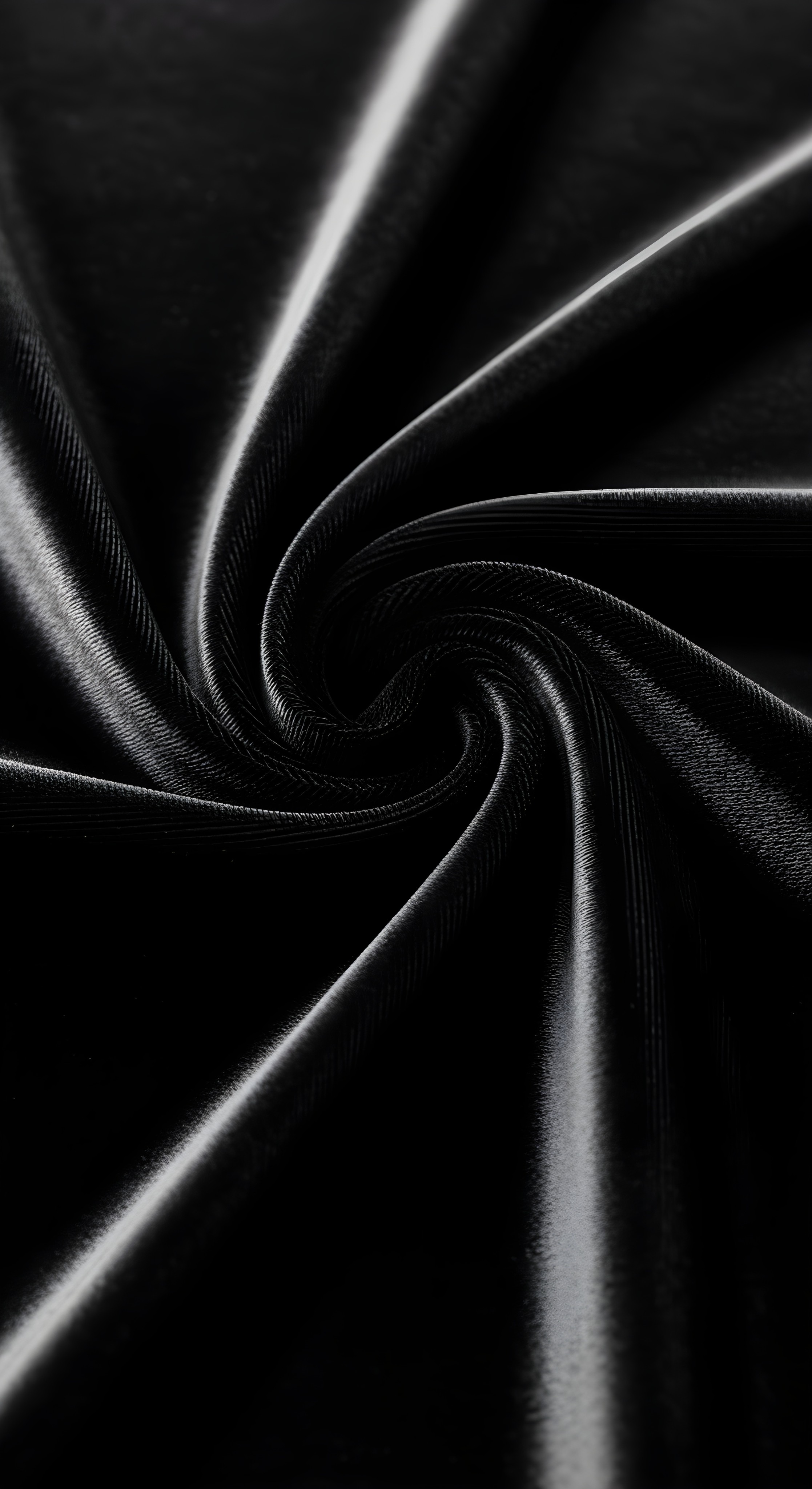 Elegant Black Silk Spiral Wallpaper HD 4K - Dark Aesthetic Texture