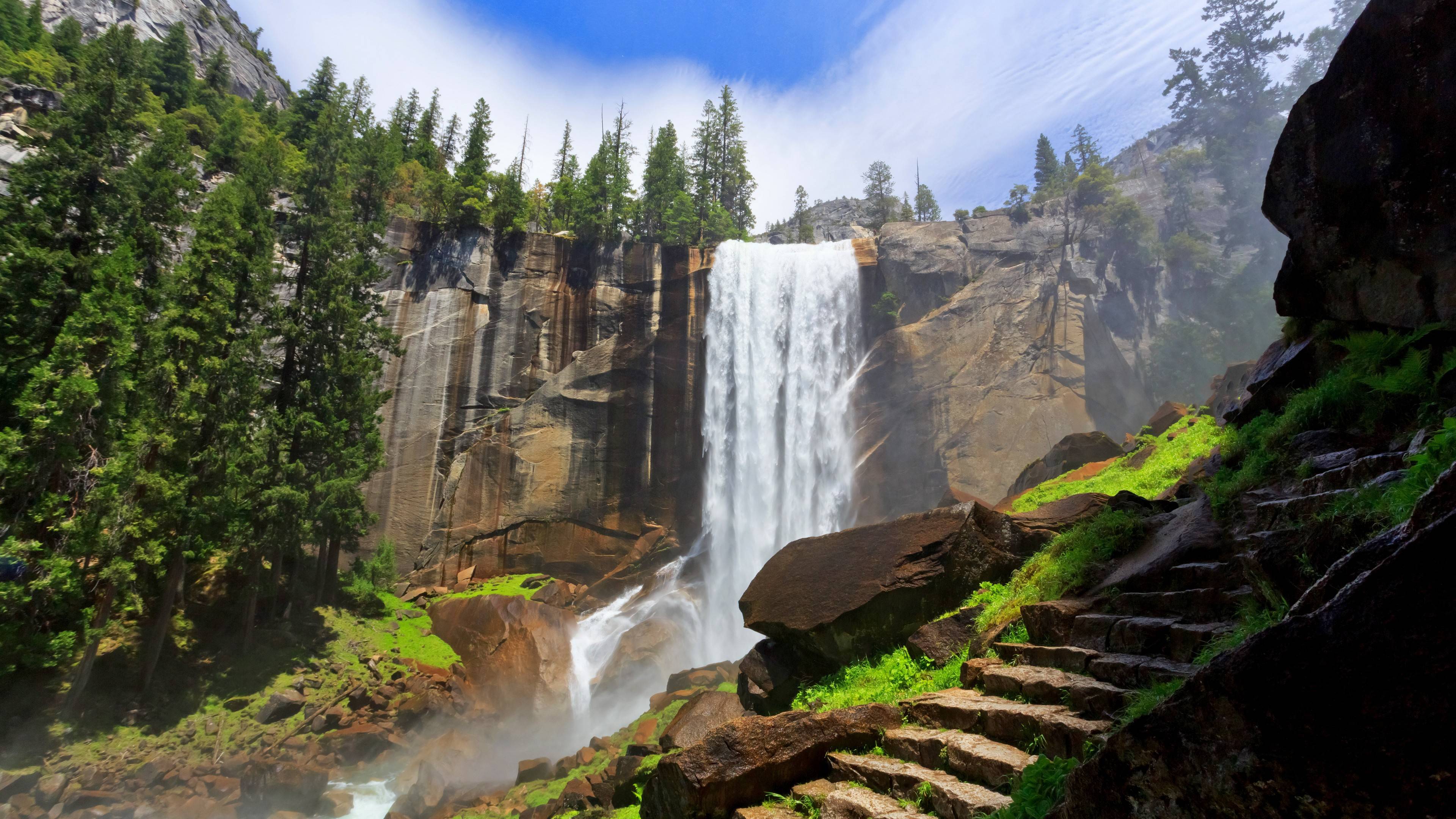 Majestic Waterfall in Yosemite Nature Wallpaper HD 4K Aesthetic Landscape