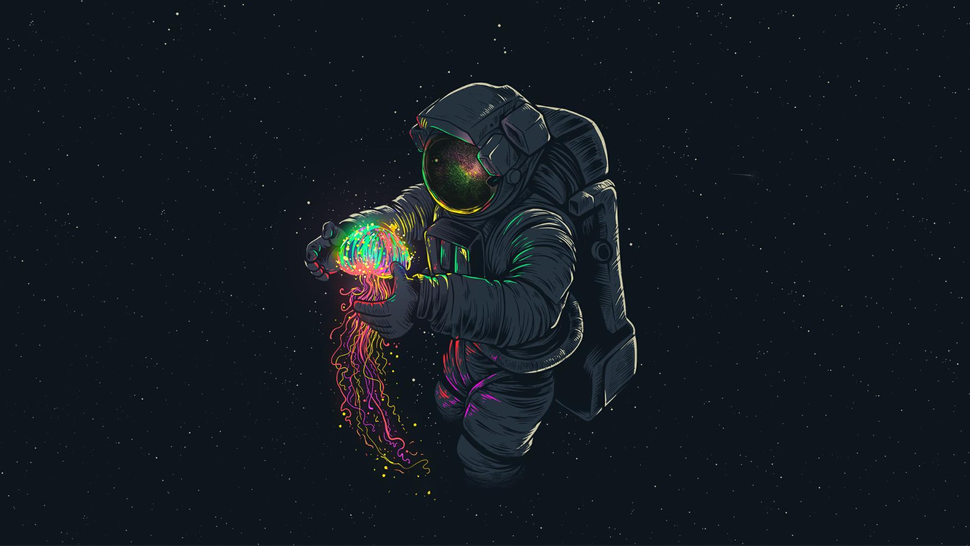Aesthetic Astronaut with Glowing Jellyfish Space Wallpaper HD 4K