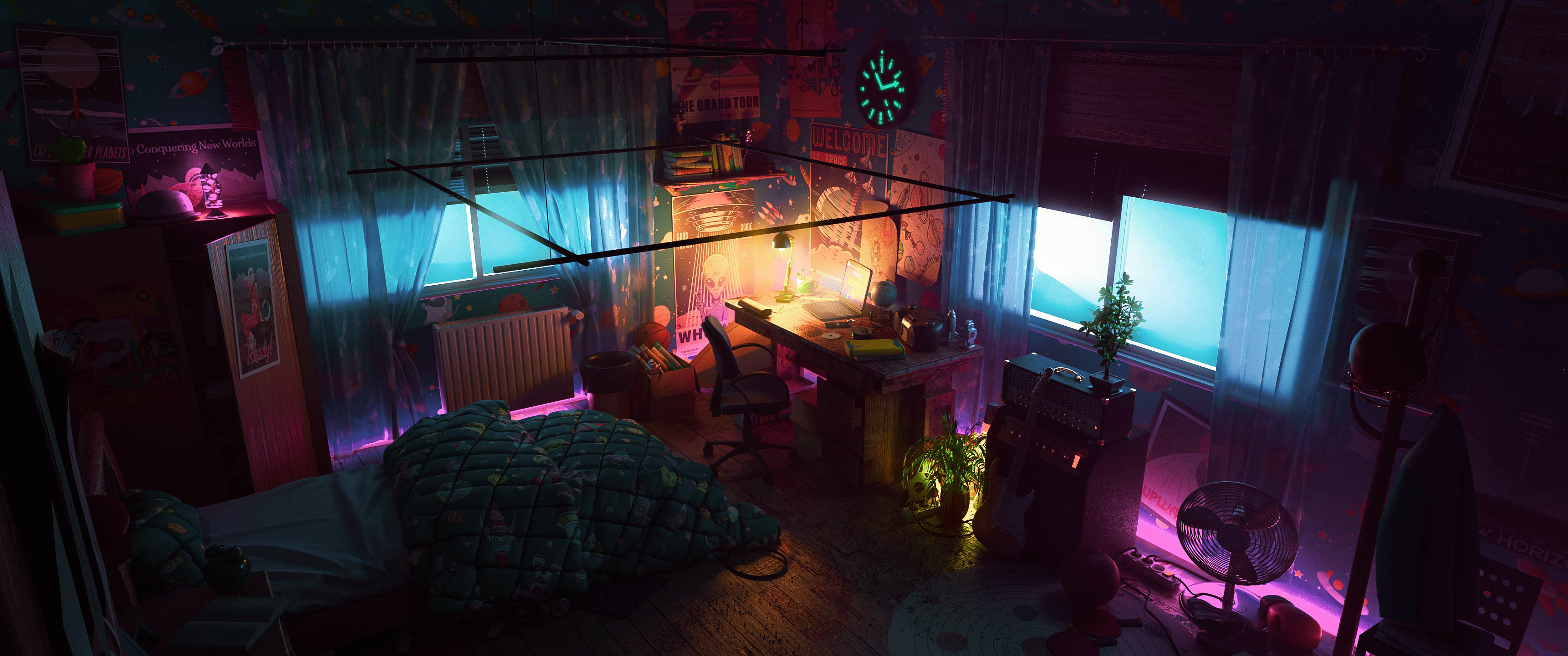 Aesthetic Lofi Space Bedroom Wallpaper HD 4K - Retro Gamer Room