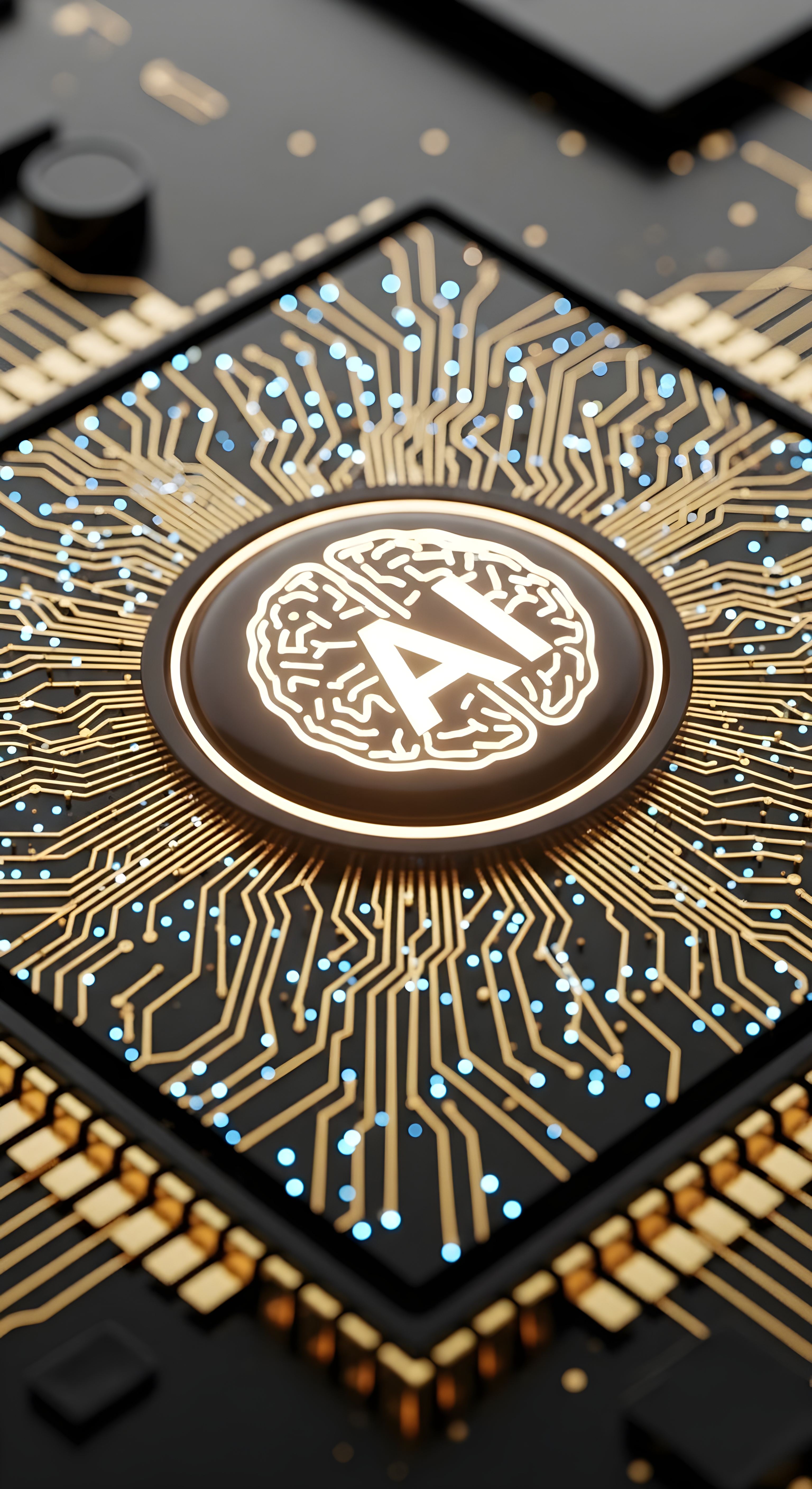 Futuristic AI Brain Chip Wallpaper HD 4K - Aesthetic Tech Background