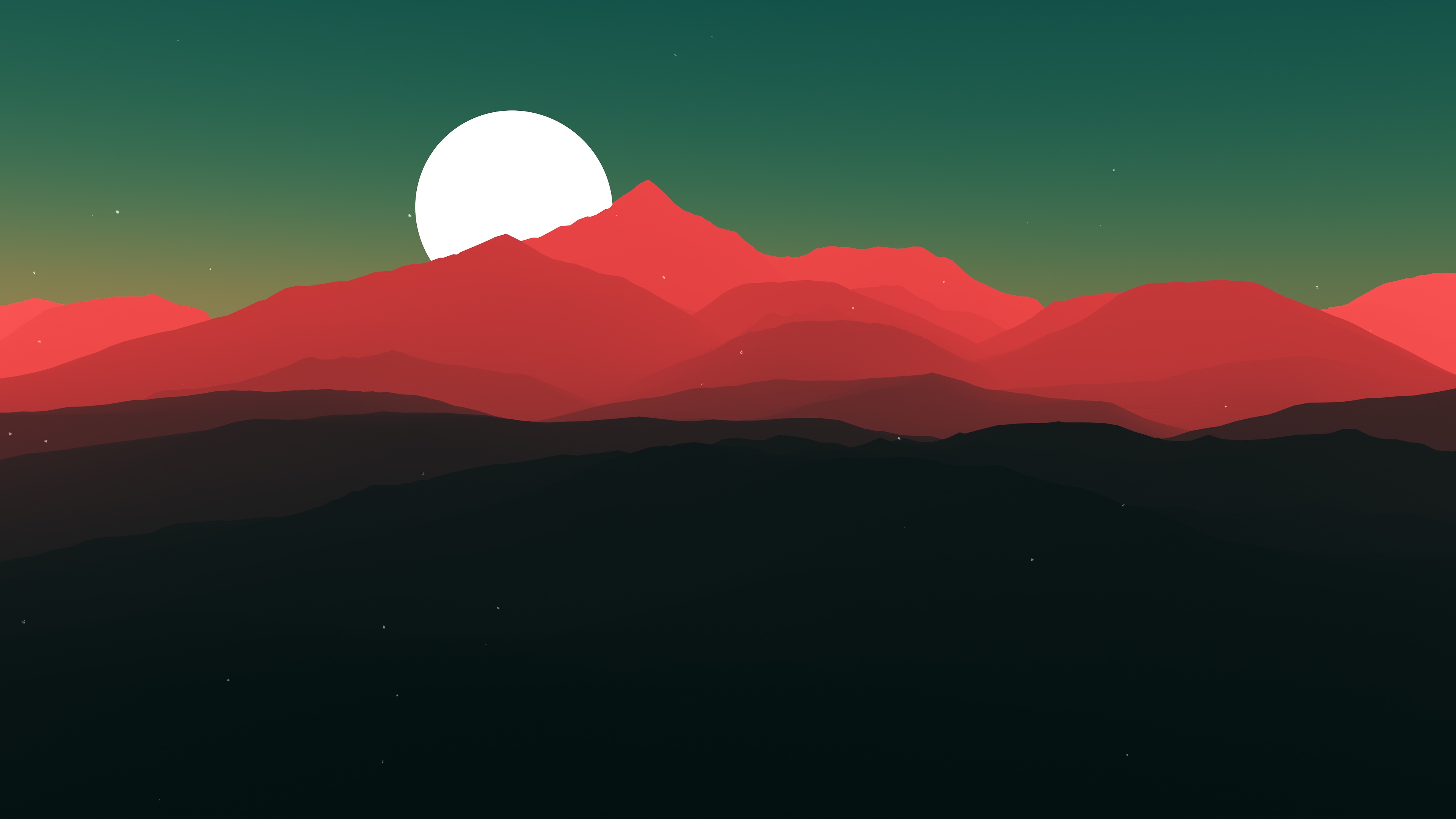 Minimalist Mountain Landscape Wallpaper HD 4K - Aesthetic Red & Green