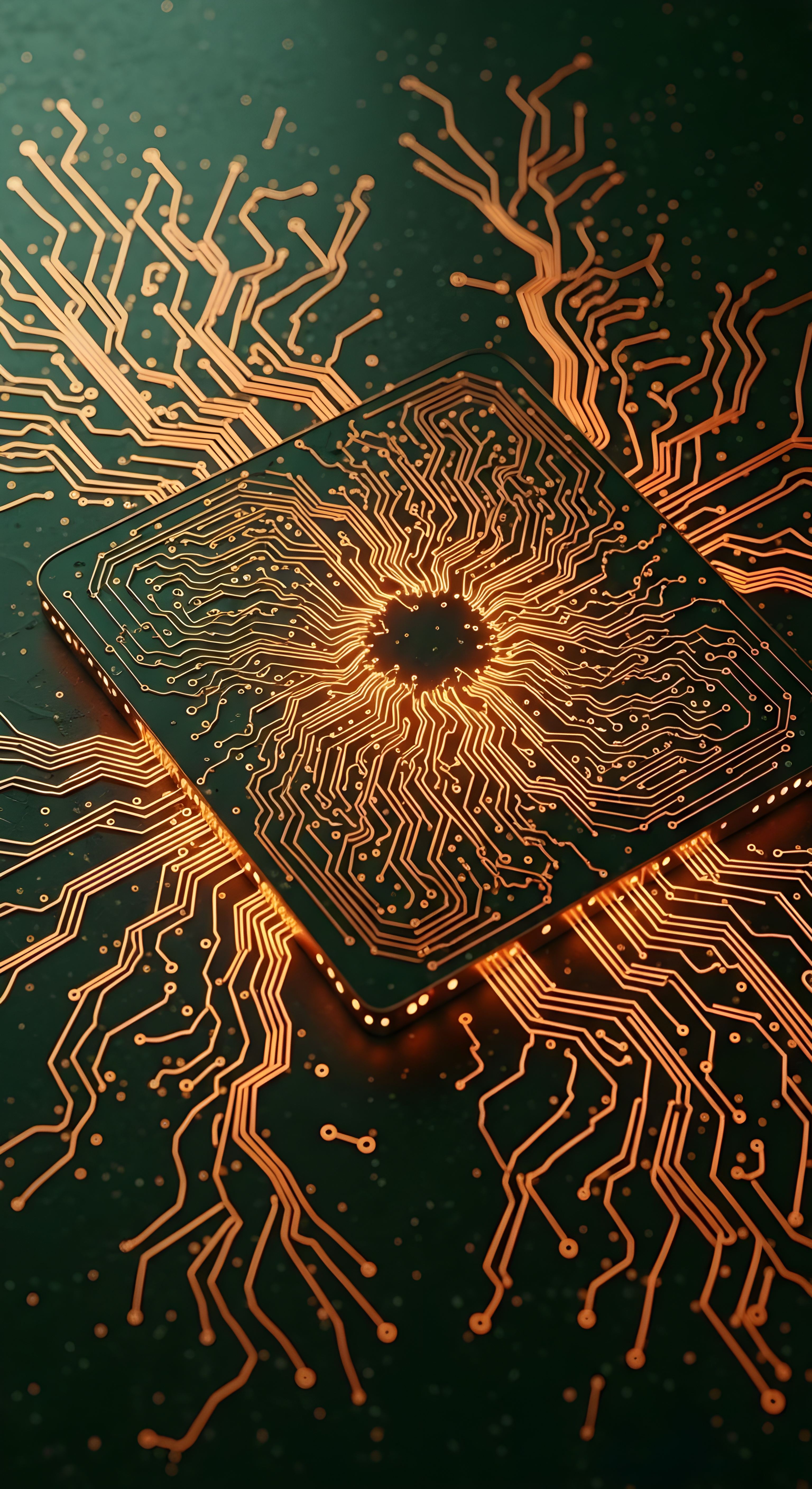 Futuristic Processor Circuit Board Wallpaper HD 4K Aesthetic Tech Background