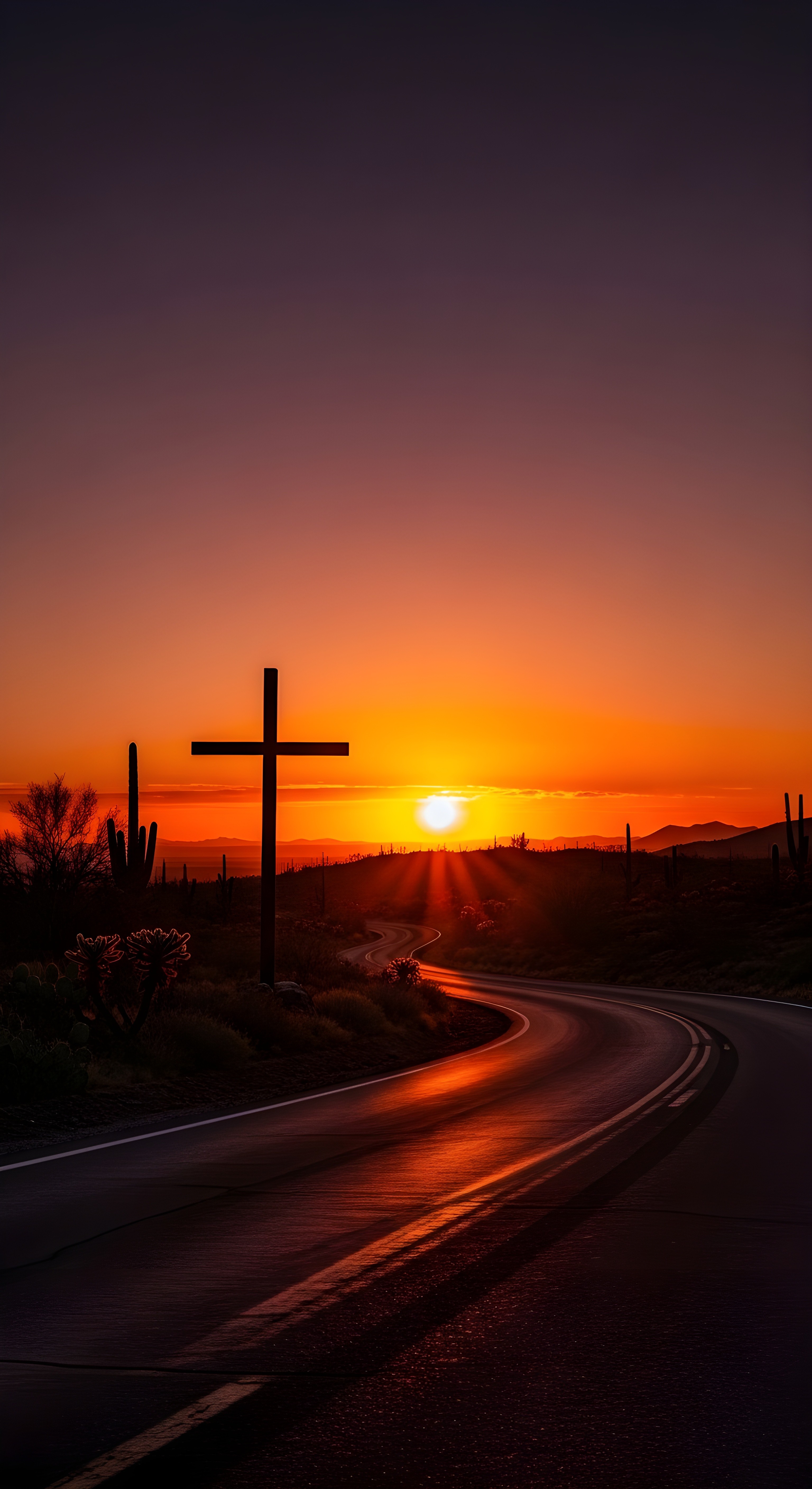 Desert Sunset with Cross Wallpaper HD 4K - Aesthetic Spiritual Background