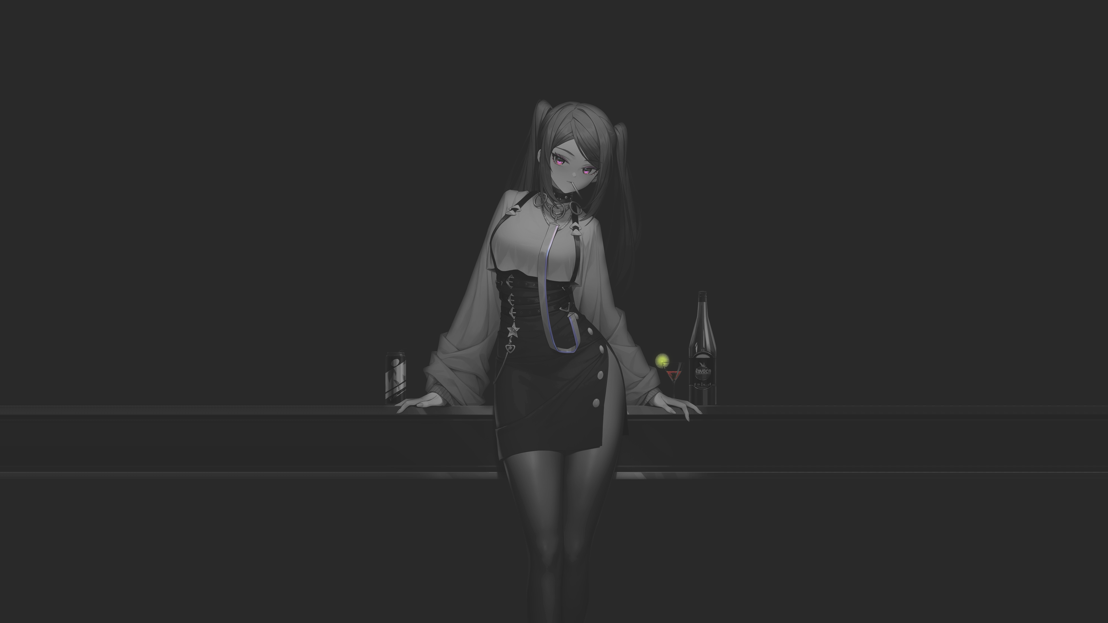 Dark Aesthetic Anime Girl Wallpaper HD 4K Cool Bar Scene Twintails