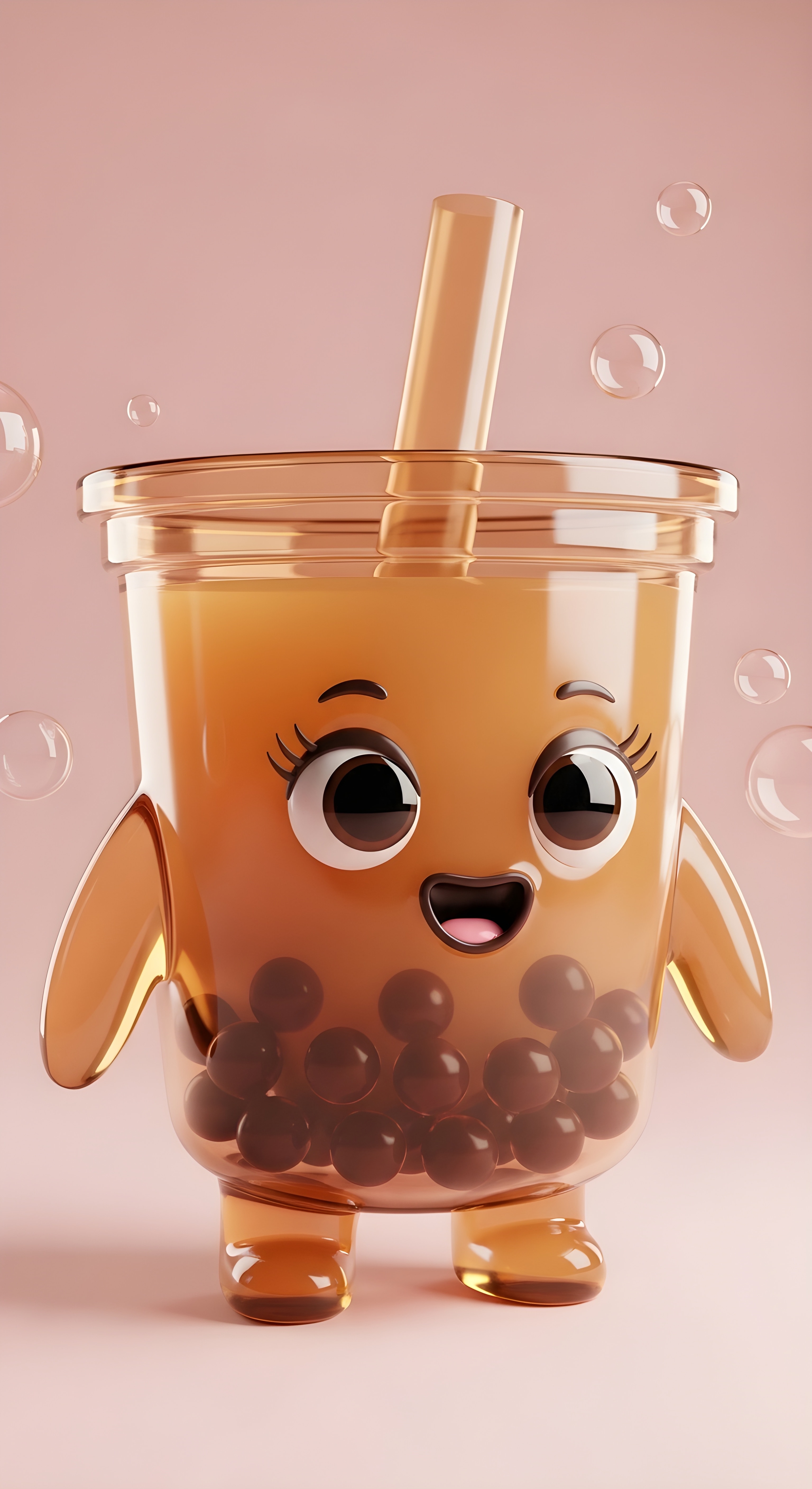 Cute 3D Boba Tea Character Wallpaper HD 4K Aesthetic Pink Background