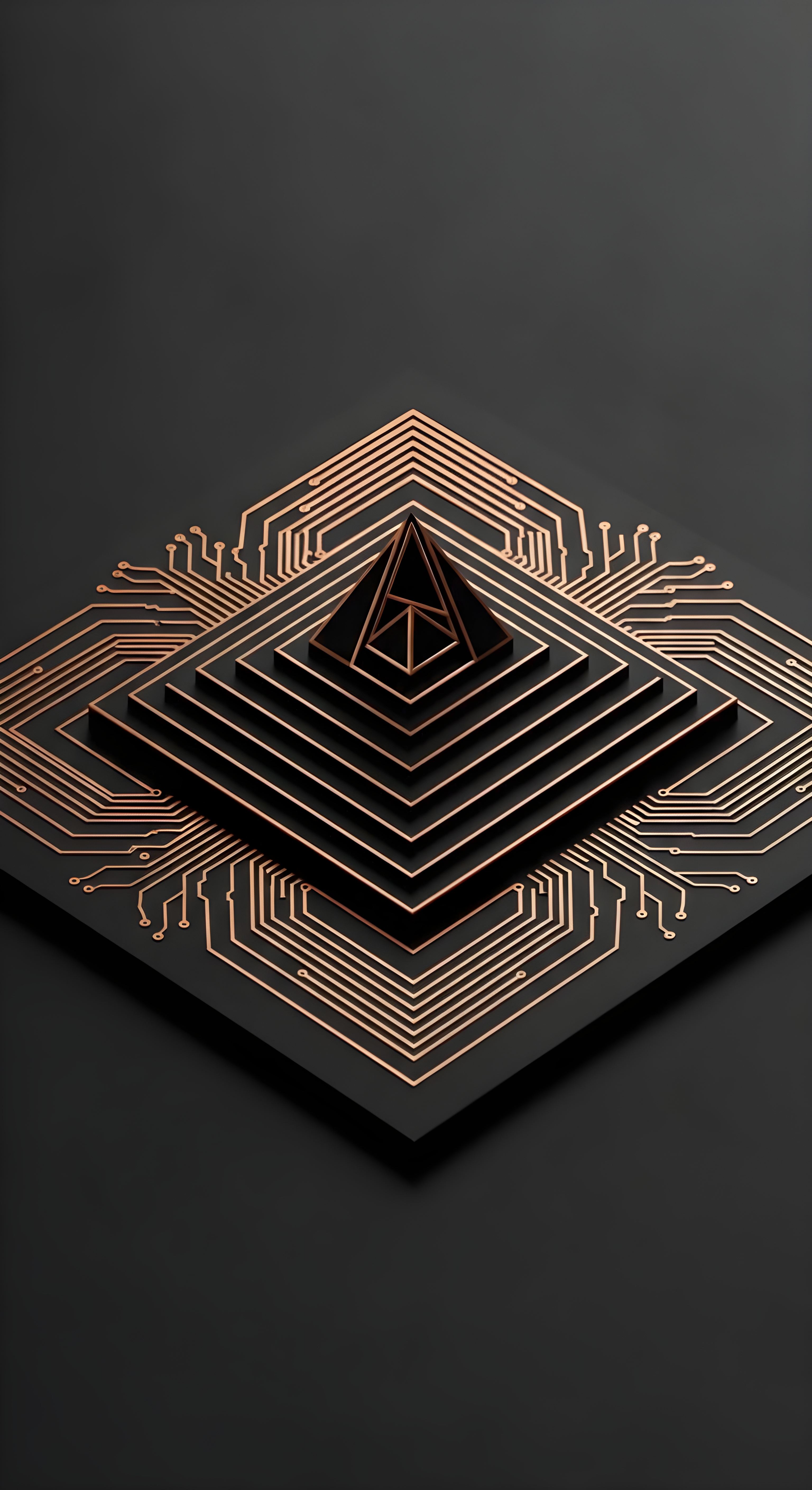 Futuristic Copper Circuit Pyramid Wallpaper HD 4K Aesthetic Tech Art
