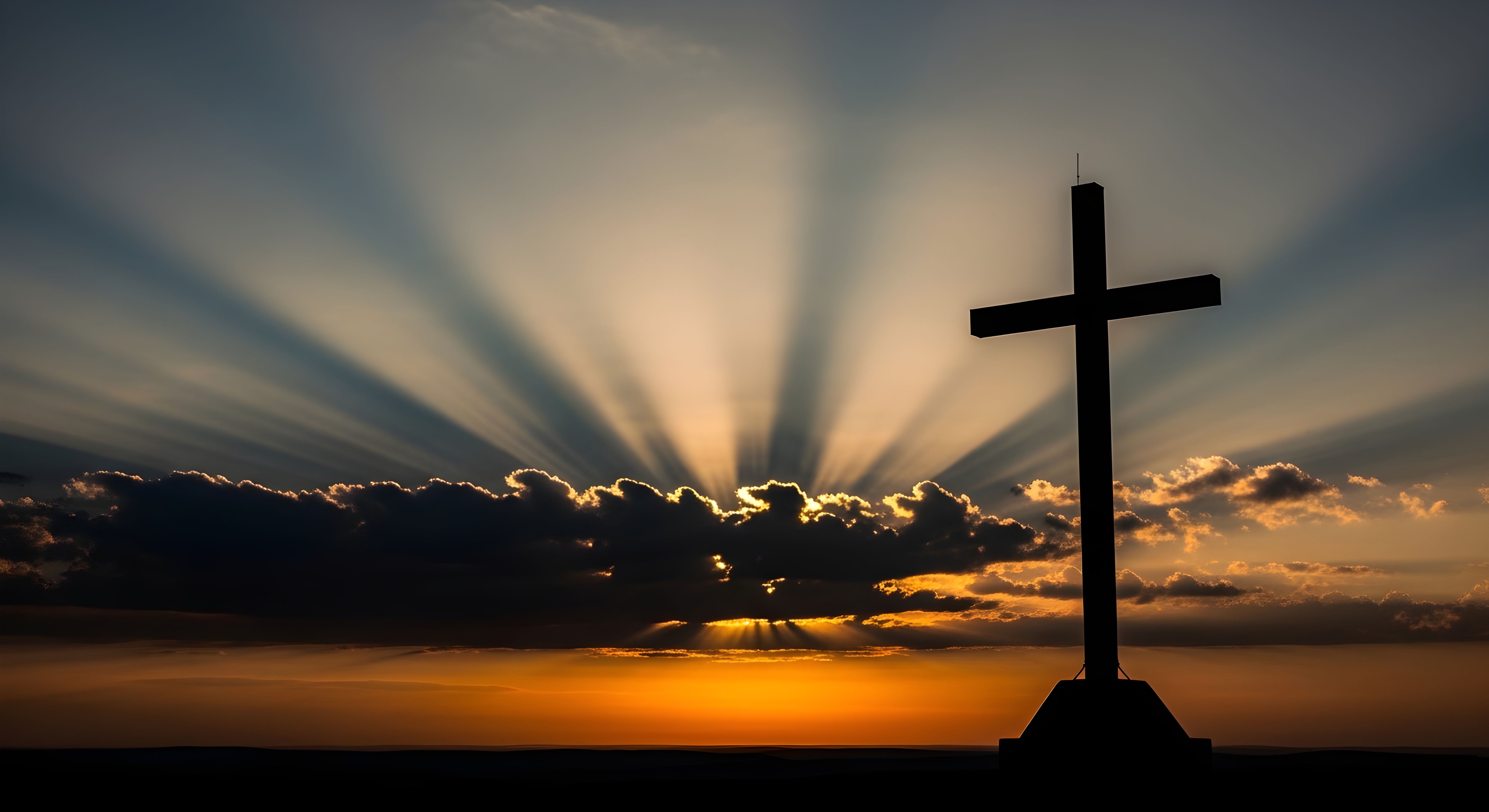 Christian Cross Wallpaper HD 4K - Aesthetic Sunset with Divine Light Rays