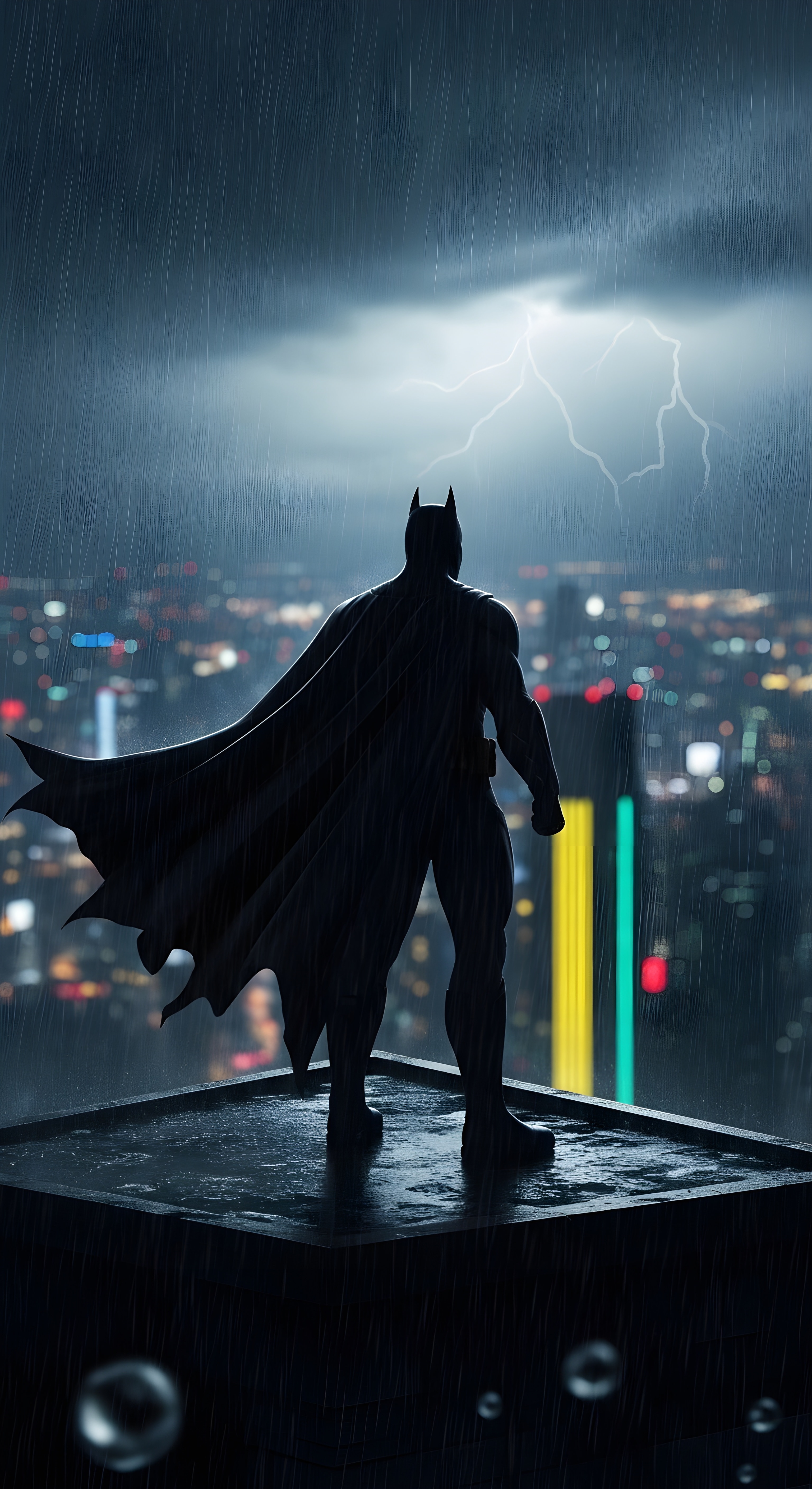 Batman Dark Knight Rooftop Rain Wallpaper HD 4K Aesthetic for Mobile