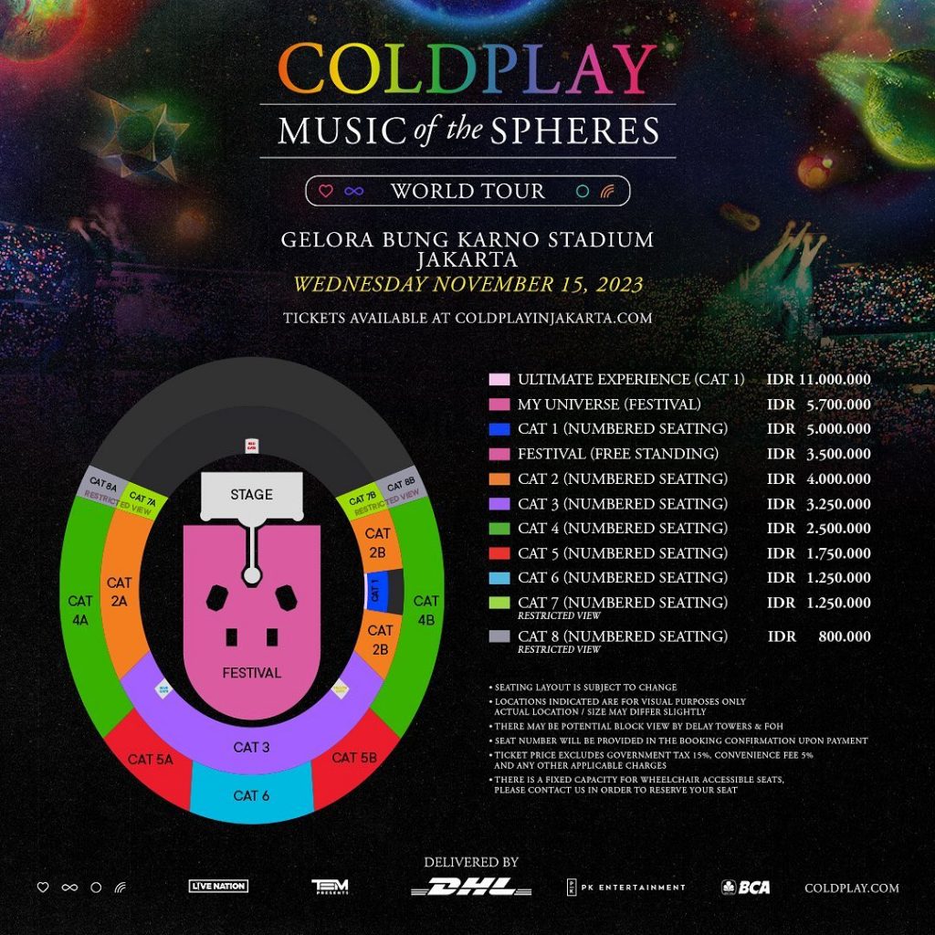 Promotor Resmi Rilis Harga Tiket Dan Layout Konser Coldplay Di GBK